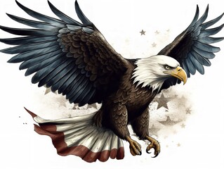 Clipart of Bald Eagle with American Flag