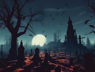 Graveyard with Ghosts and Bats