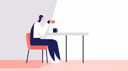 A minimalist man drinking coffee at a table