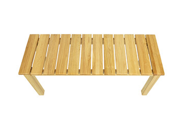 Modern wooden bench on transparent background.