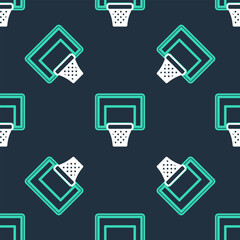 Line Basketball ball and basket icon isolated seamless pattern on black background. Ball in basketball hoop. Vector