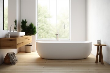 Fototapeta na wymiar modern bathtub house interior home luxury architecture tub bathroom wood white. Generative AI.