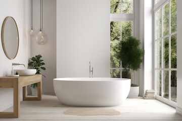 Fototapeta na wymiar bathtub bathroom architecture luxury house design wood modern white interior home. Generative AI.