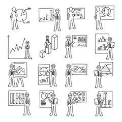 Data and people Doodle vector icon set. Drawing sketch illustration hand drawn line eps10