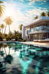 Luxurios Real Estate, 3D Visualization, Holidays, Accommodation, Real Estate, Pool, Palms