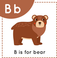 Learning English alphabet for kids. Letter B. Cute cartoon bear.