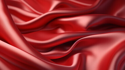 Fototapeta premium Red silk satin fabric texture background with sweeping ripples and folds. A.I. generated. 