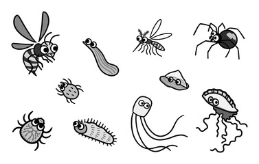 身近な危険生物のセット　白黒