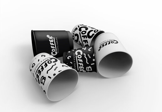 3d Random Paper Coffee Cups Mockup