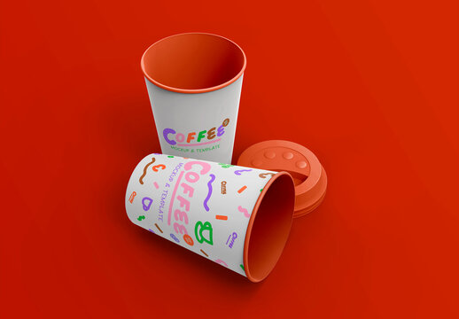 3d Two Takeaway Coffee Cup Mockup