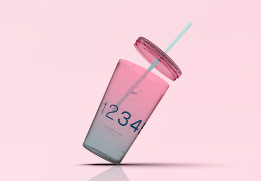 3d Acrylic Tumbler Cup with Straw Mockup