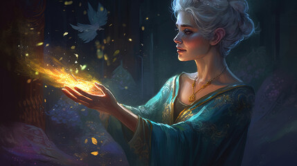 Fairy godmother granting a wish. Fantasy concept , Illustration painting. Generative AI
