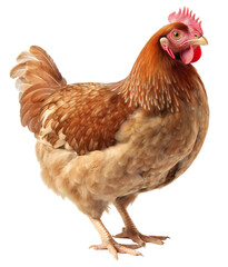 Fototapeta premium A regular, farm chicken of brown color. Isolated on transparent background. KI.