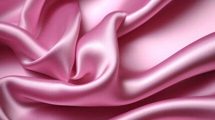 Pink silk satin fabric texture background with sweeping ripples and folds. A.I. generated.