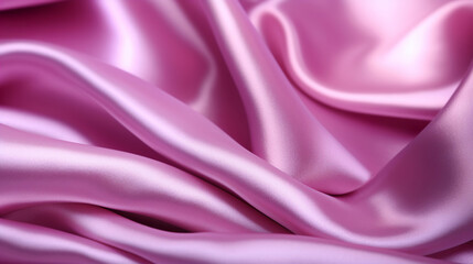 Pink silk satin fabric texture background with sweeping ripples and folds. A.I. generated.