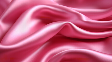 Fototapeta premium Pink silk satin fabric texture background with sweeping ripples and folds. A.I. generated.