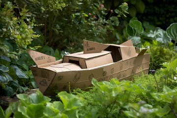 "Cardboard Ship in Garden"
