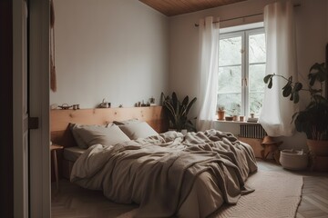 Cozy Bed with Neatly Folded Blanket.