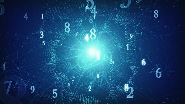 Numerology, interaction of energies (secret knowledge about the numbers). Esoteric background with numbers. 3D animation. Intro template for captions, title or text. Quick Time, h264, 16-bit color...