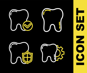 Set line Tooth, treatment procedure, Dental protection and whitening concept icon. Vector