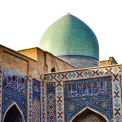 Dome of the mosque a blue and white building with a green dome transparent PNG background