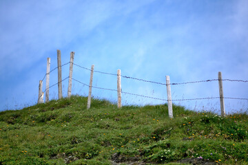 meadow fence on a mountain ridge
