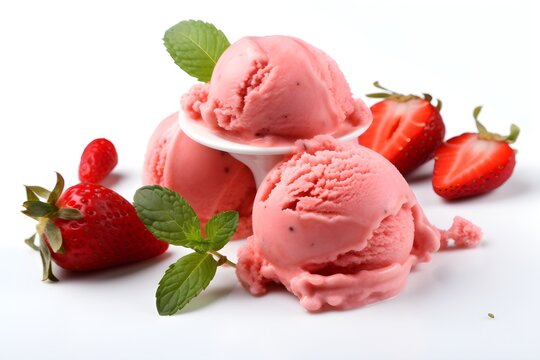 "Delicious Strawberry Ice Cream on White Background"