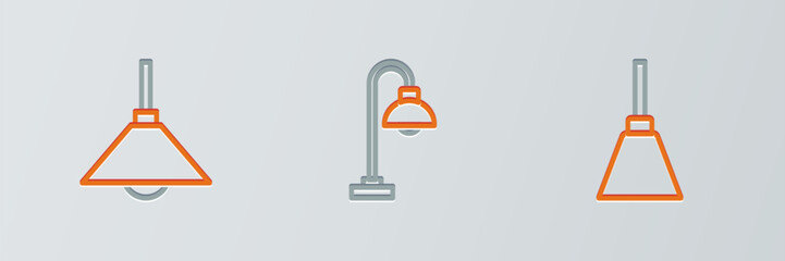 Set line Chandelier, Lamp hanging and Floor lamp icon. Vector