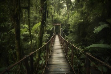 "Narrow Footbridge in Green Jungle"
