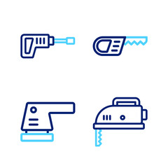 Set line Electric jigsaw, sander, Reciprocating and Rotary hammer drill machine icon. Vector