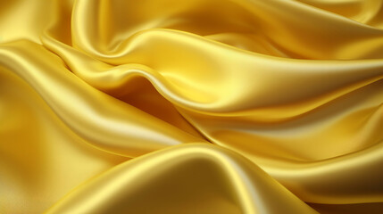 Obraz premium Yellow silk satin fabric texture background with sweeping ripples and folds. A.I. generated. 