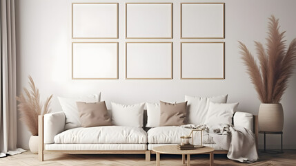 White modern living room, minimal home design mockup on empty bright background.