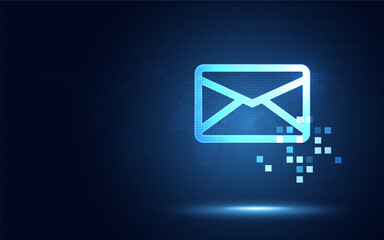 Futuristic blue digital express email envelope and parcel abstract technology background. Business quantum internet network communication high-speed delivery and email text sending message service