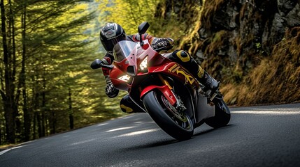 Obraz premium biker in a forest road