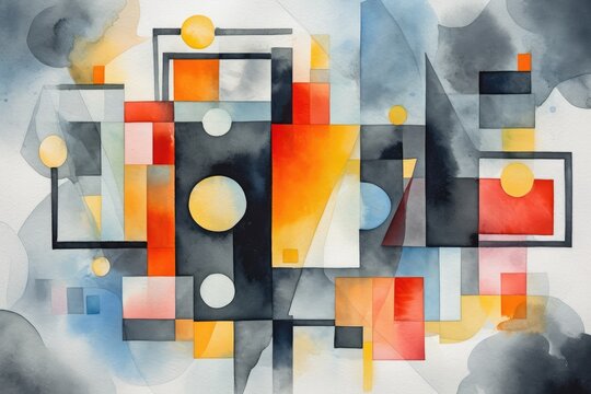 abstract watercolor painting with bold geometric shapes and contrasting colors, representing the tension and balance of opposing forces - Generative AI