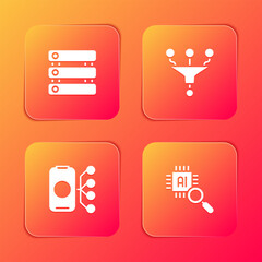 Set Server, Data, Funnel or filter, Neural network and Processor CPU icon. Vector