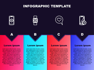 Set line Setting on smartphone, Smartwatch setting, Heart speech bubble and . Business infographic template. Vector