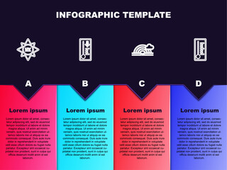 Naklejka premium Set line UV protection, Meteorology thermometer, Rainbow with cloud and . Business infographic template. Vector