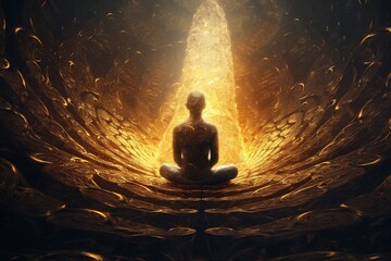 chakra silhouette aura peace zen energy yoga spiritual meditation pose. Generative AI.