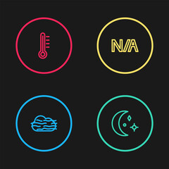 Set line Fog and cloud, Moon stars, Not applicable and Meteorology thermometer icon. Vector