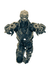 reptilian officer jumping with a gun in white background