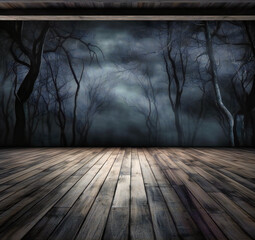 dark night time background with wood floor