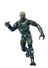 reptilian officer running in white background