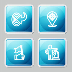 Set line Target, , Hand holding flag and Chess icon. Vector