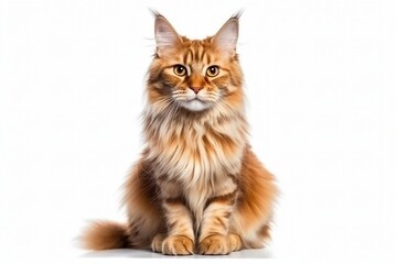 Isolated Maine Coon on White Background, Generative AI