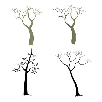 Naked trees silhouettes set. Hand drawn isolated illustrations