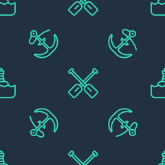 Set line Paddle, Anchor and Floating buoy on seamless pattern. Vector