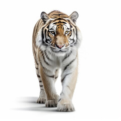 Obraz premium Beautiful tiger full length on white background. Big catphoto. Wild animal predator. Generative Ai.