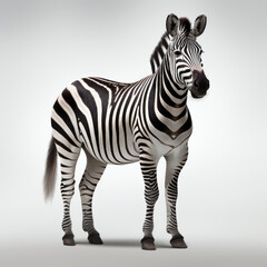 Fototapeta na wymiar Beautiful Zebra, full length on white background. Big wild creature photo. Animal wildlife. Generative Ai.
