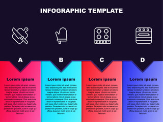 Set line Cutting board and knife, Oven glove, Gas stove and . Business infographic template. Vector